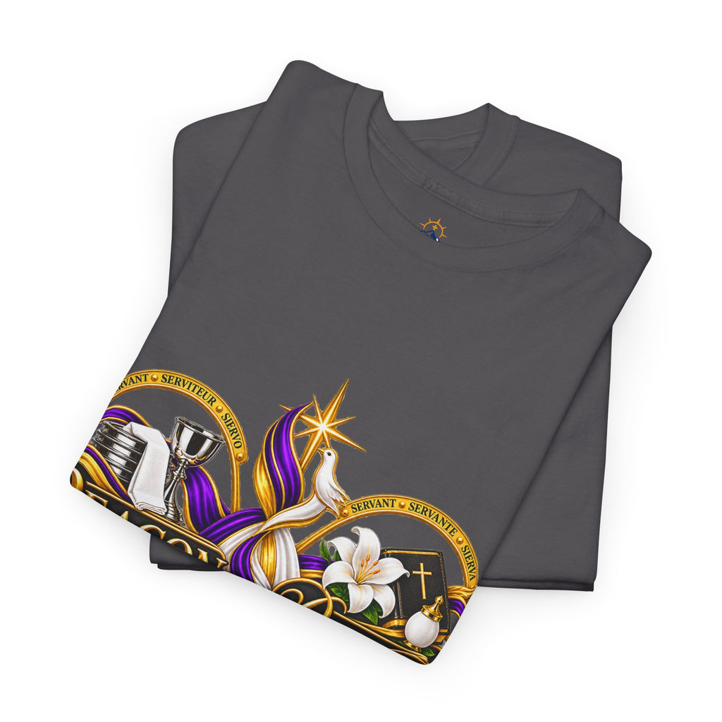 Deacon & Deaconess Heart Logo T-Shirt — Church Ministry Tee (Purple & Gold)