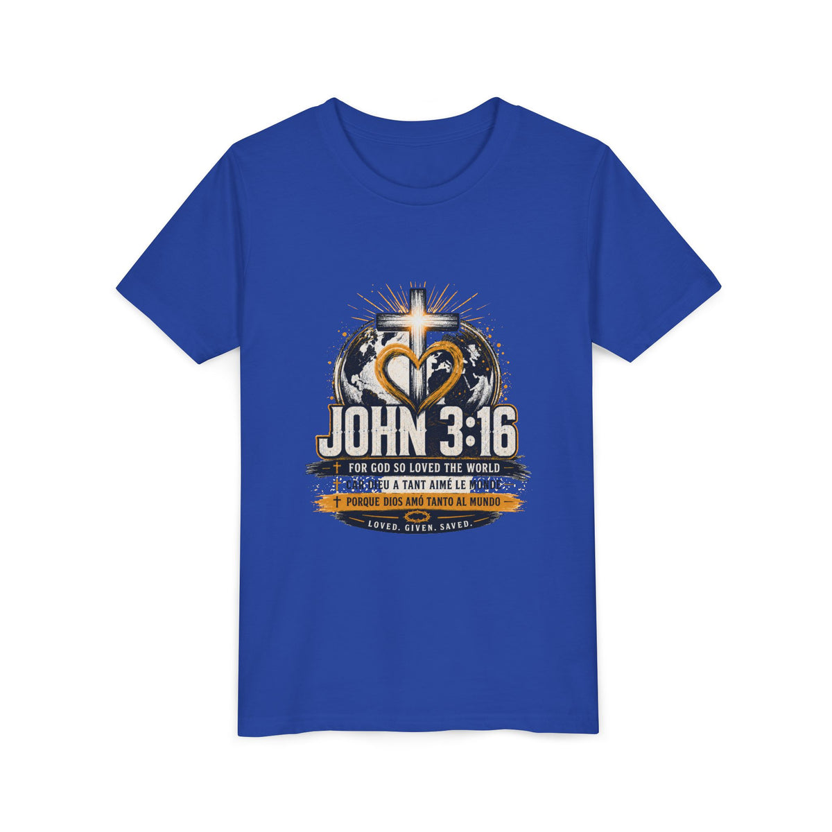 T-shirt pour jeune Jean 3:16 — T-shirt d'inspiration chrétienne pour enfants avec motif croix et globe