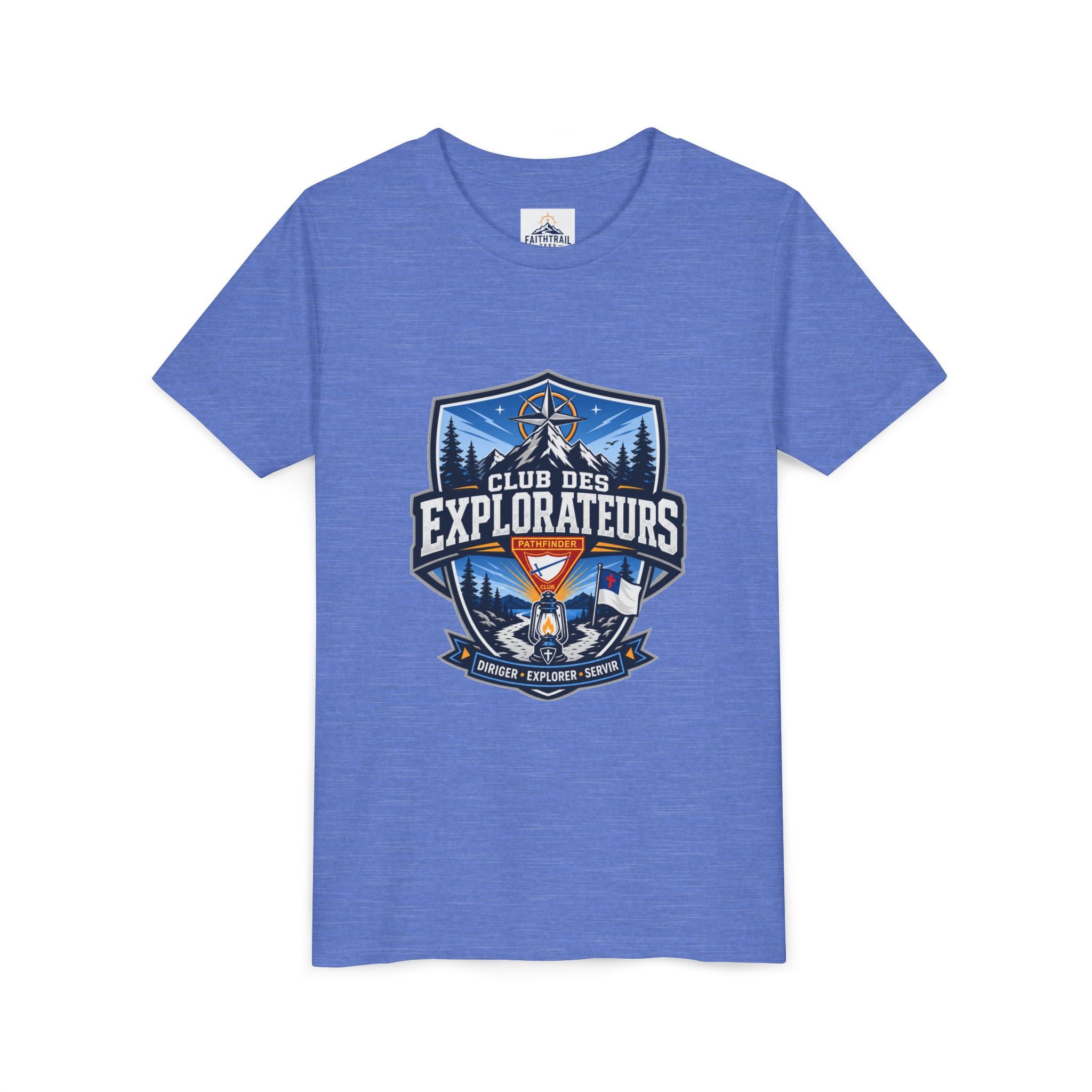 Explorateurs T-shirt pour les jeunes | Compas de camping, feu de camp, pins