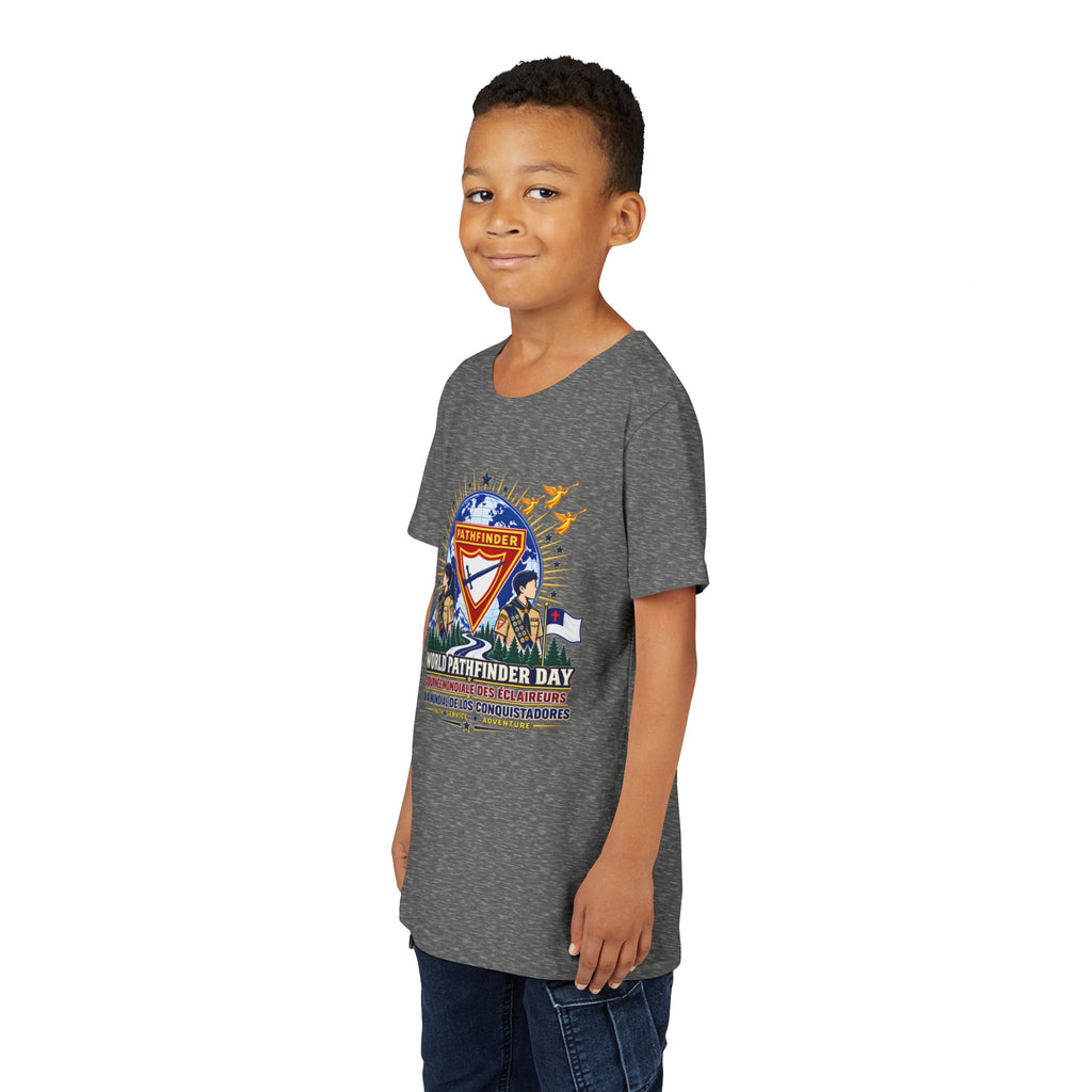 Youth Tee — World Pathfinder Day Badge Graphic (Trilingual)