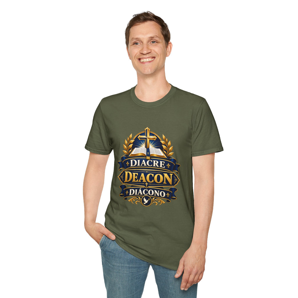 Deacon Faith T-Shirt — 'Diacre' Church Cross & Bible Emblem