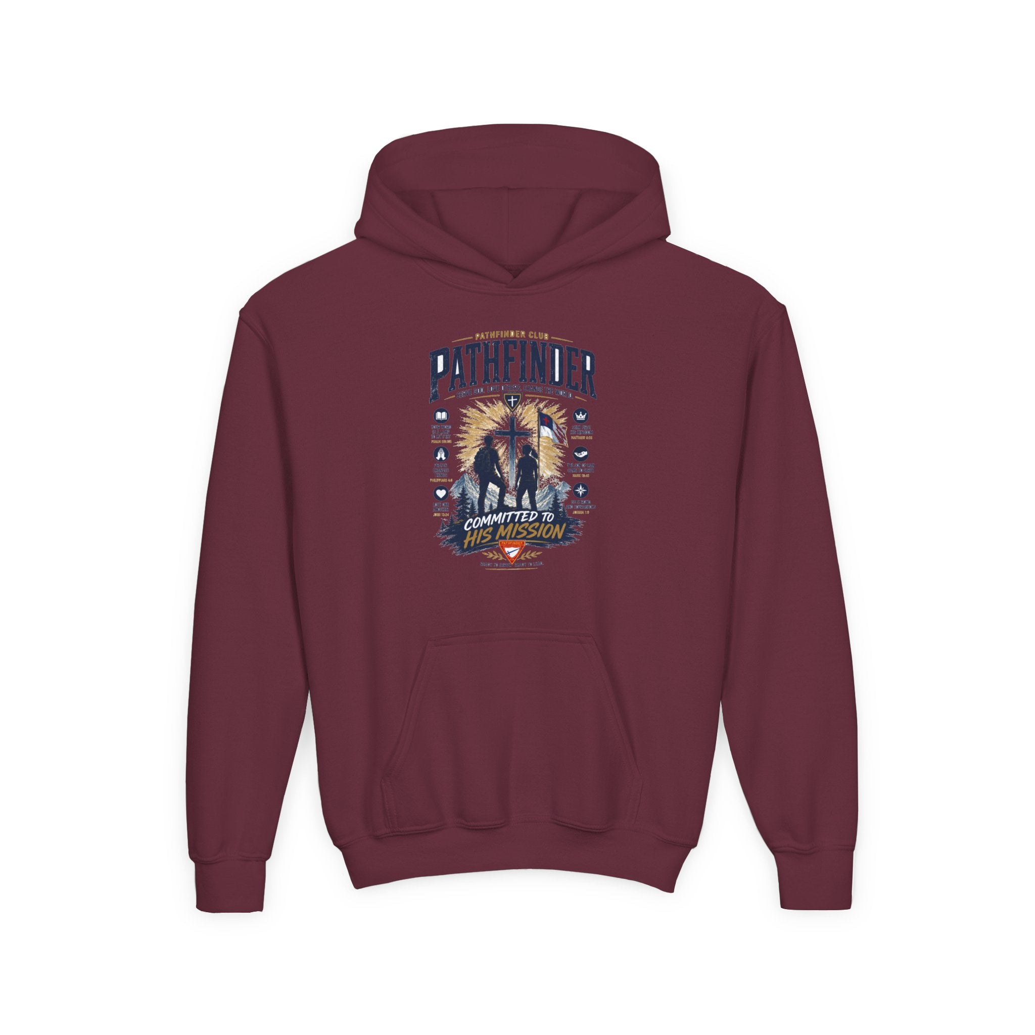 Pathfinder Cross Silhouette youth hoodie | Christian scout adventure design