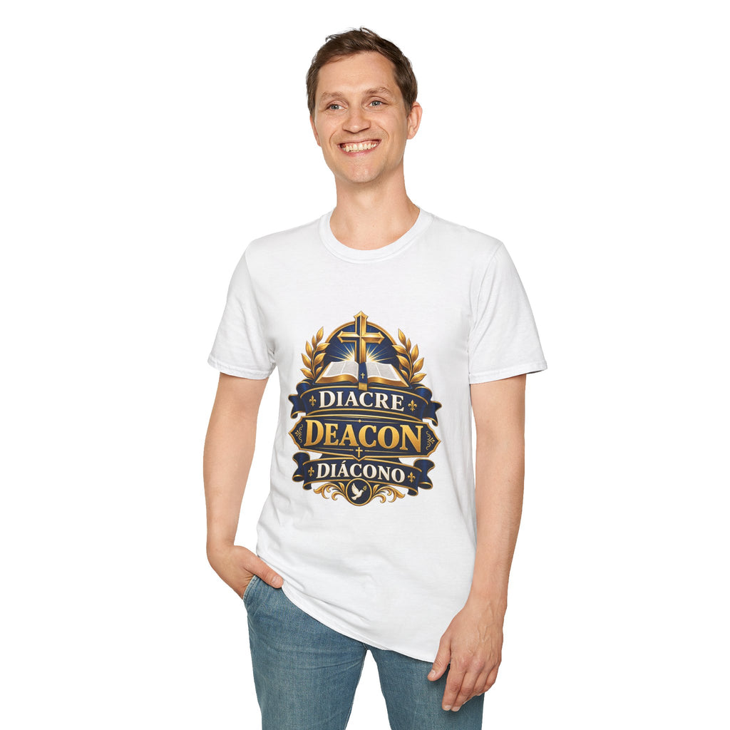 Deacon Faith T-Shirt — 'Diacre' Church Cross & Bible Emblem