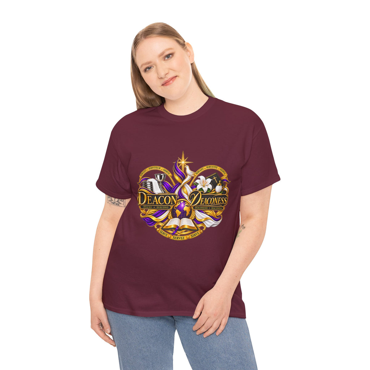 Deacon & Deaconess Heart Logo T-Shirt — Church Ministry Tee (Purple & Gold)