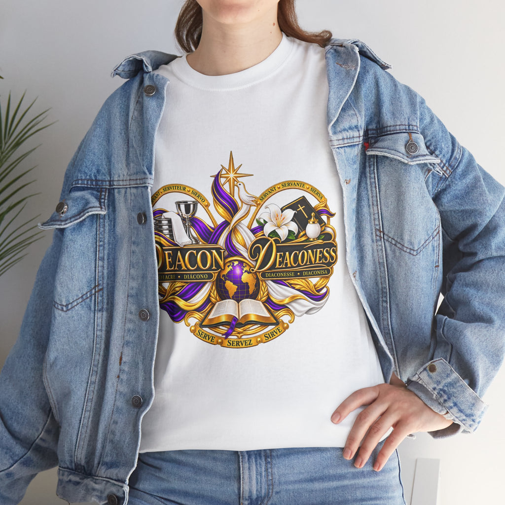 Deacon & Deaconess Heart Logo T-Shirt — Church Ministry Tee (Purple & Gold)