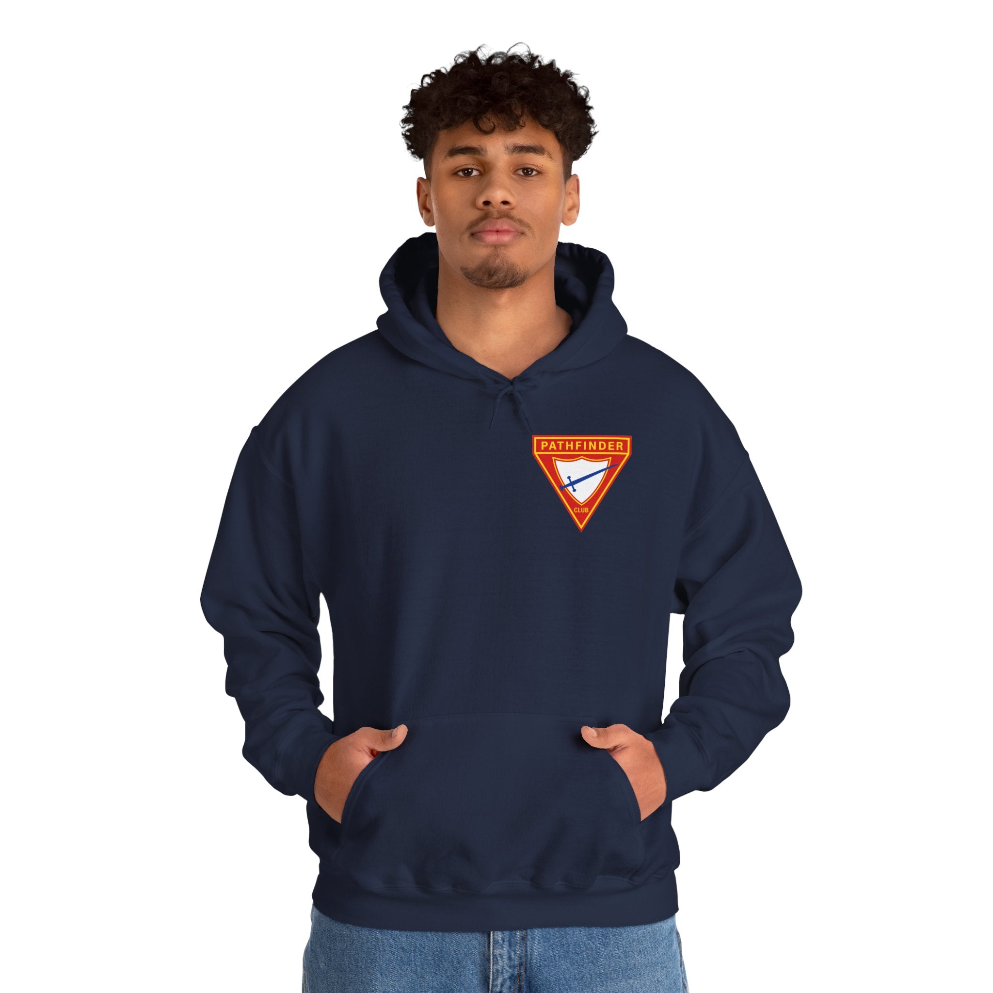 Pathfinder Club Hoodie — Vintage Triangle Patch Logo Hooded Sweatshirt