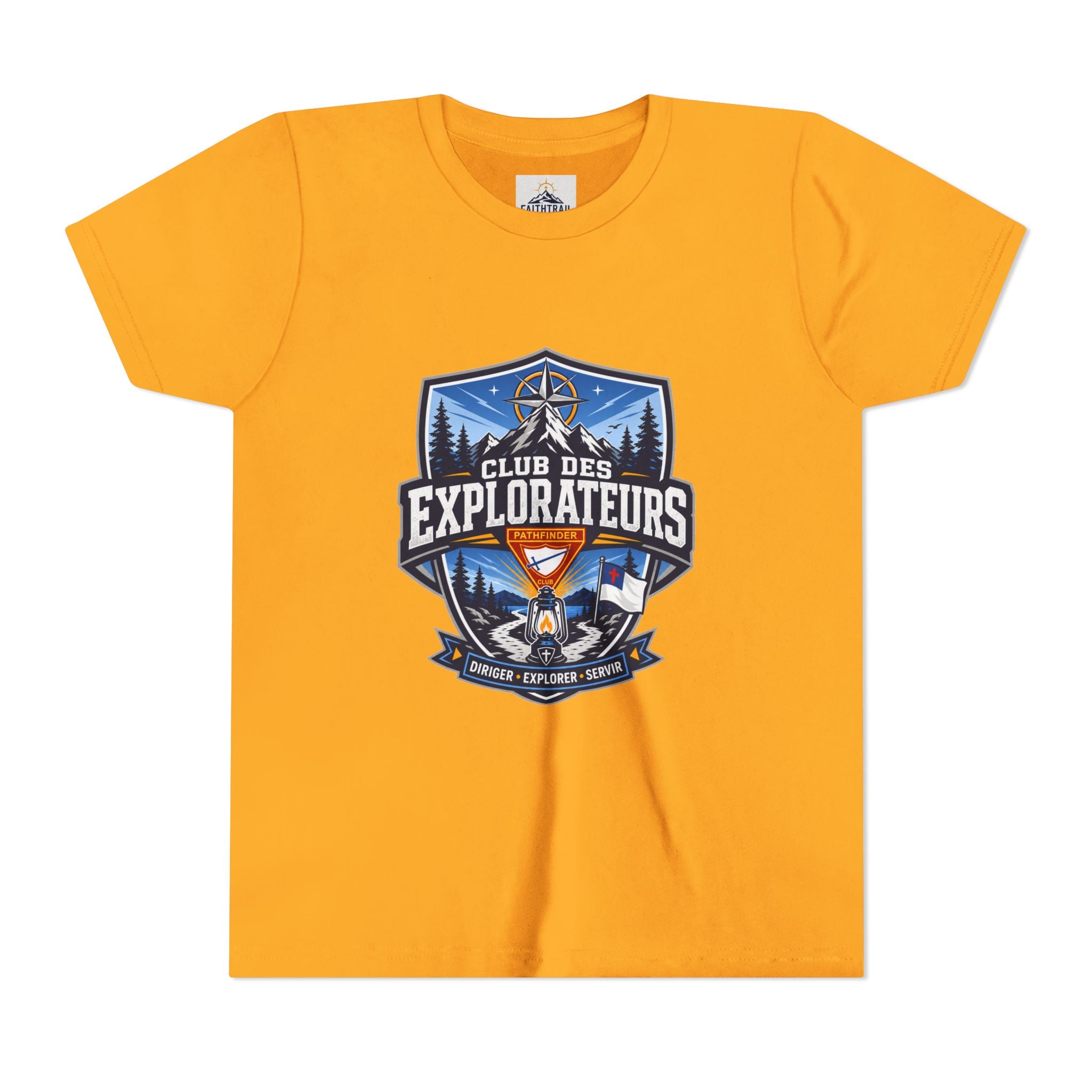 Explorateurs T-shirt pour les jeunes | Compas de camping, feu de camp, pins