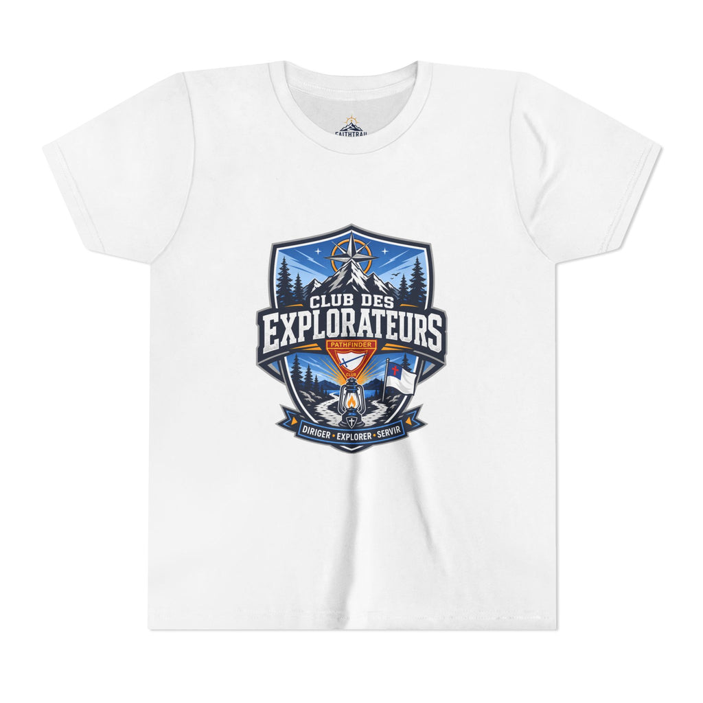 Explorateurs T-shirt pour les jeunes | Compas de camping, feu de camp, pins