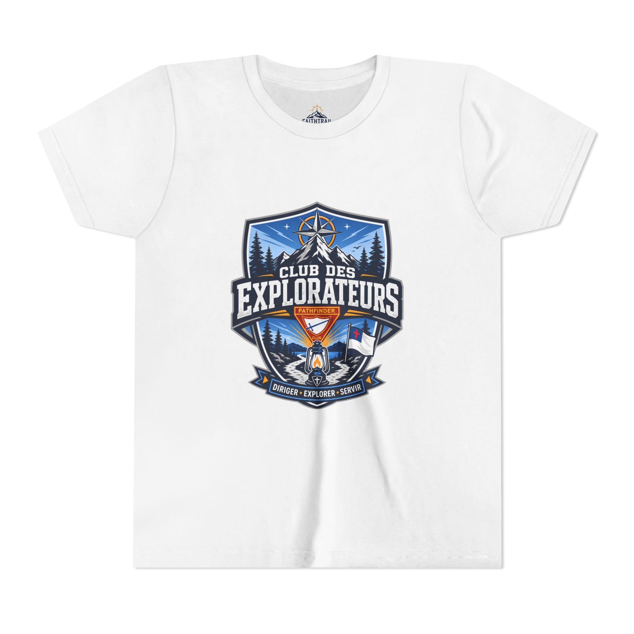 Explorateurs T-shirt pour les jeunes | Compas de camping, feu de camp, pins