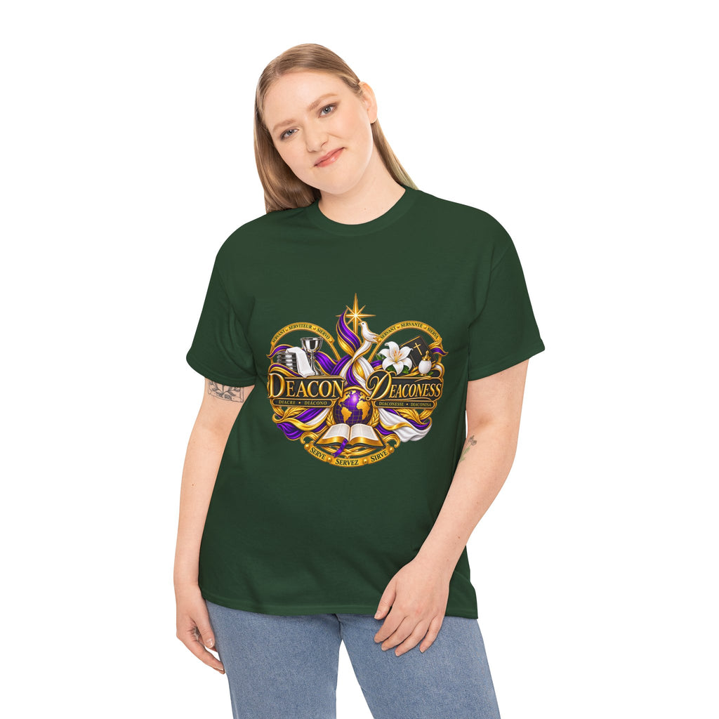 Deacon & Deaconess Heart Logo T-Shirt — Church Ministry Tee (Purple & Gold)