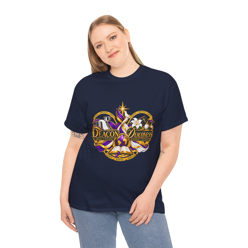 Deacon & Deaconess Heart Logo T-Shirt — Church Ministry Tee (Purple & Gold)