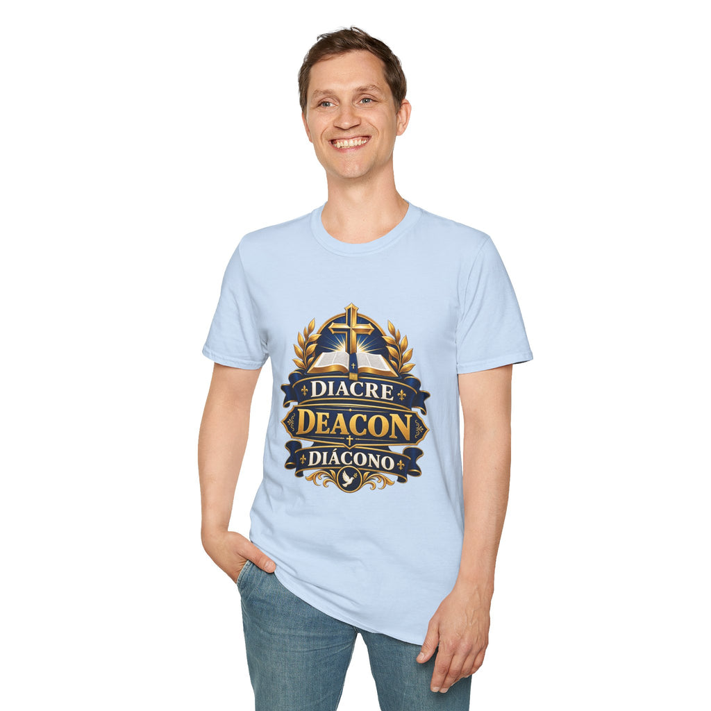 Deacon Faith T-Shirt — 'Diacre' Church Cross & Bible Emblem