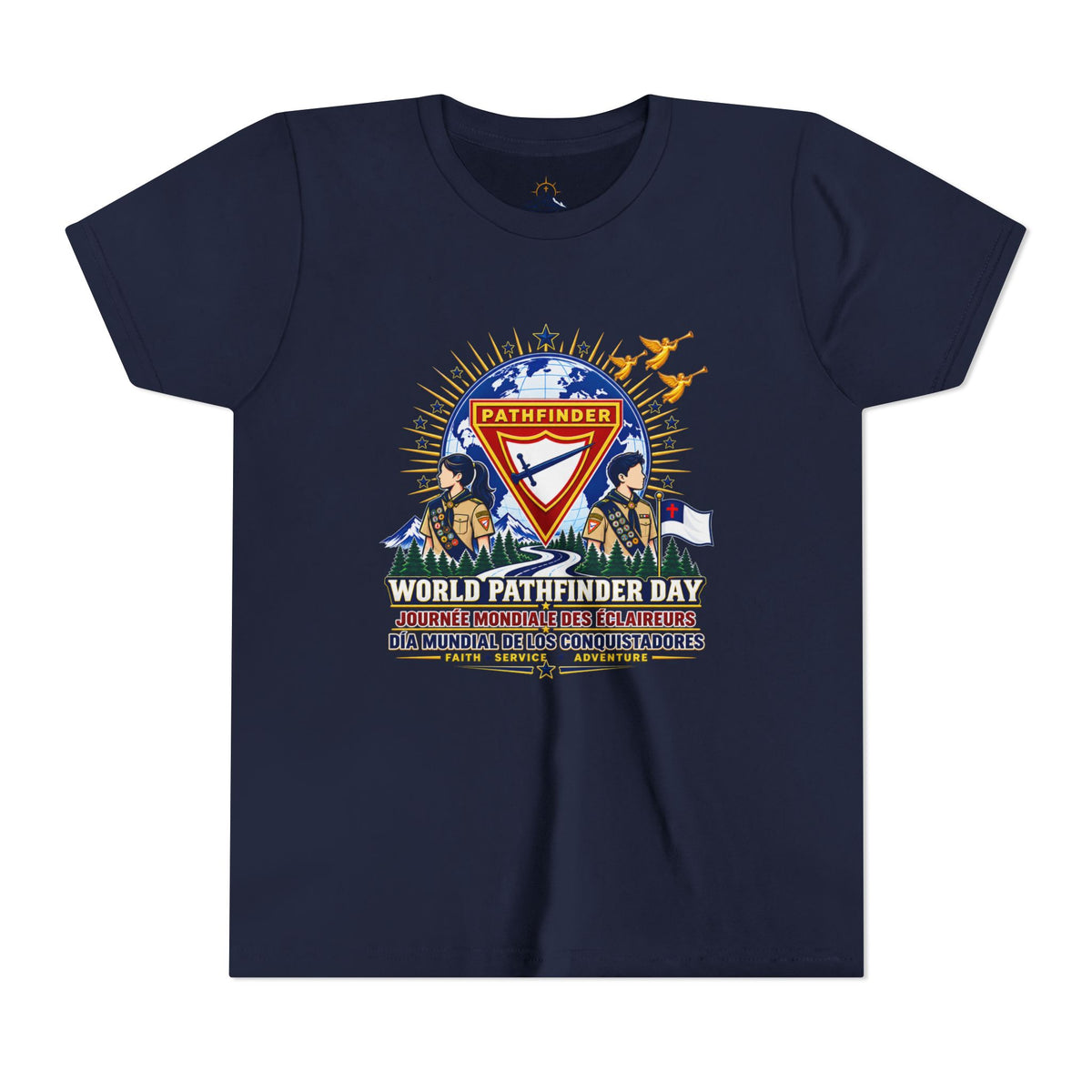 Youth Tee — World Pathfinder Day Badge Graphic (Trilingual)