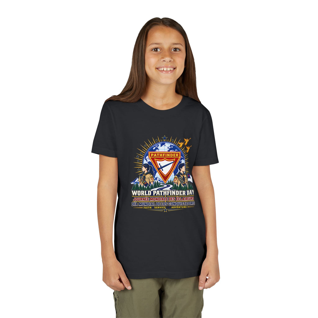 Youth Tee — World Pathfinder Day Badge Graphic (Trilingual)
