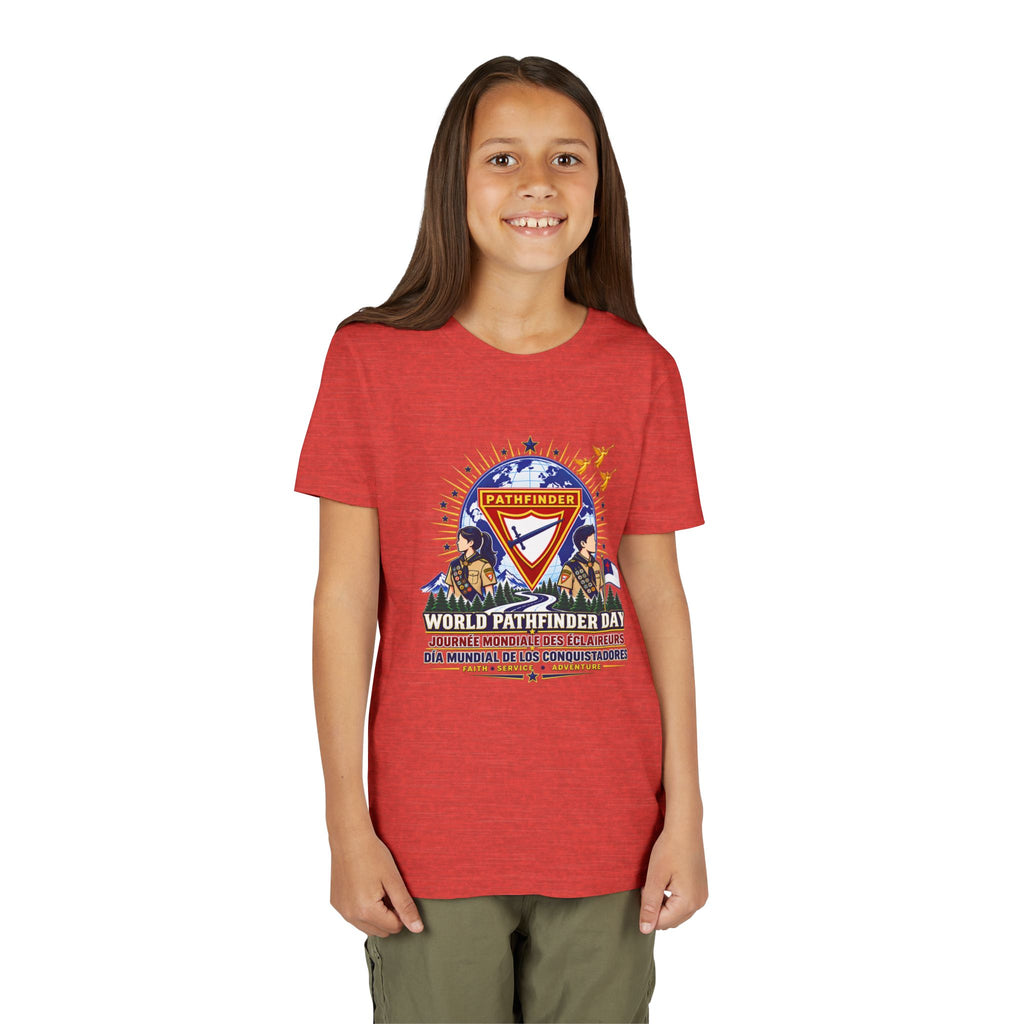 Youth Tee — World Pathfinder Day Badge Graphic (Trilingual)