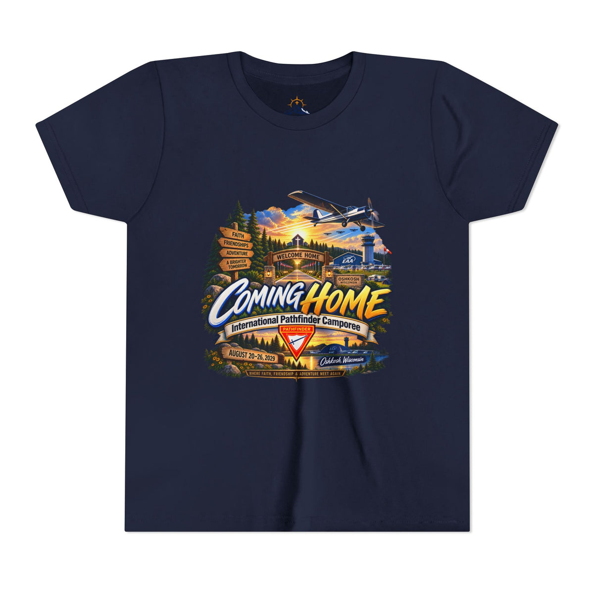 International Pathfinder Camporee - Stand Strong - Osh Kosh T-Shirt/Youth Tee — "Coming Home"