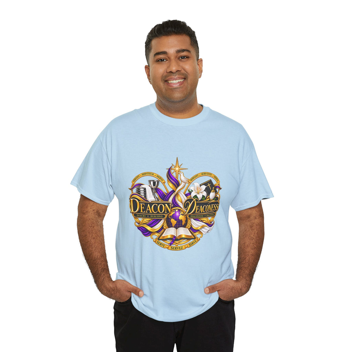 Deacon & Deaconess Heart Logo T-Shirt — Church Ministry Tee (Purple & Gold)