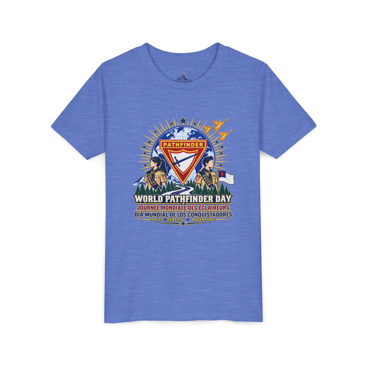 Youth Tee — World Pathfinder Day Badge Graphic (Trilingual)
