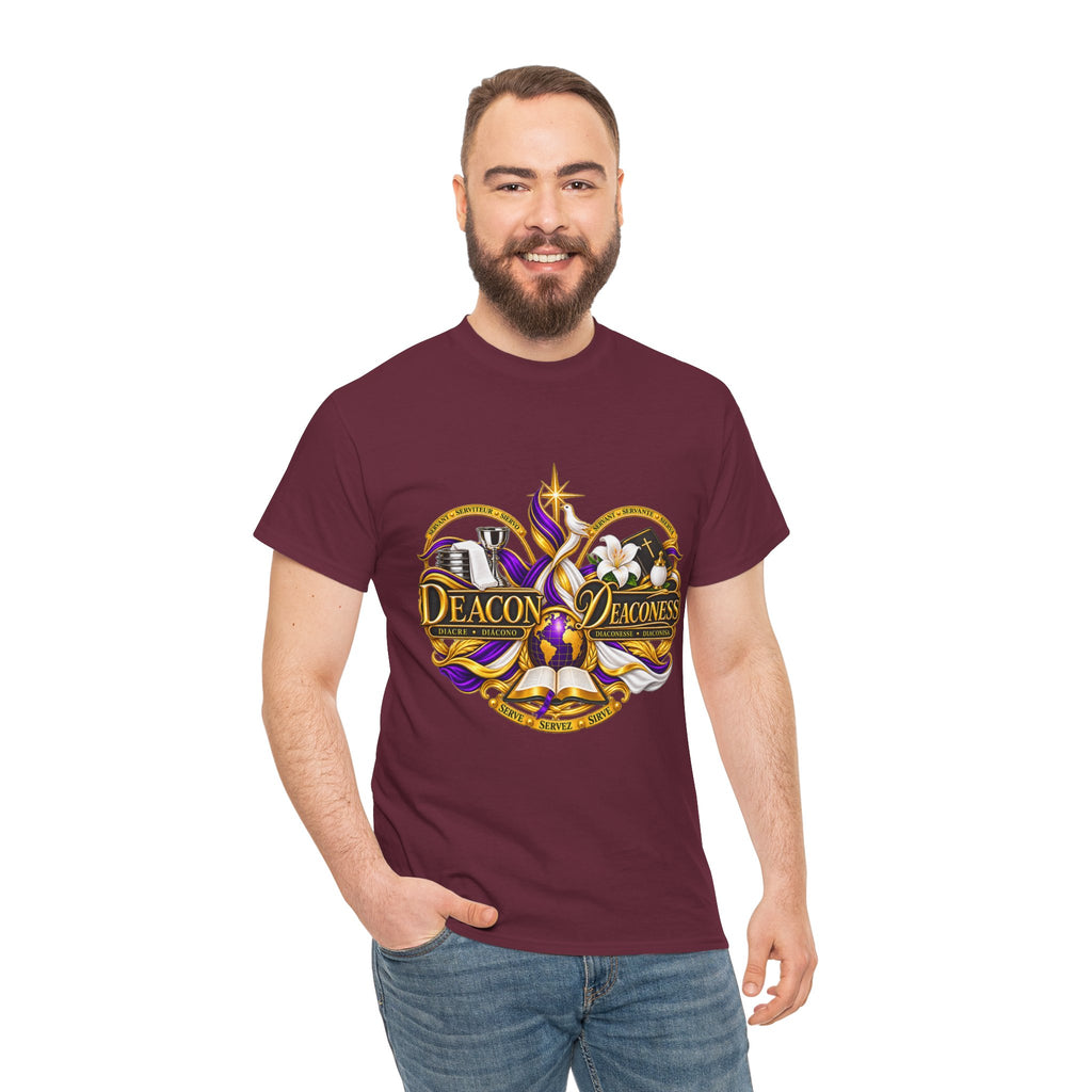 Deacon & Deaconess Heart Logo T-Shirt — Church Ministry Tee (Purple & Gold)