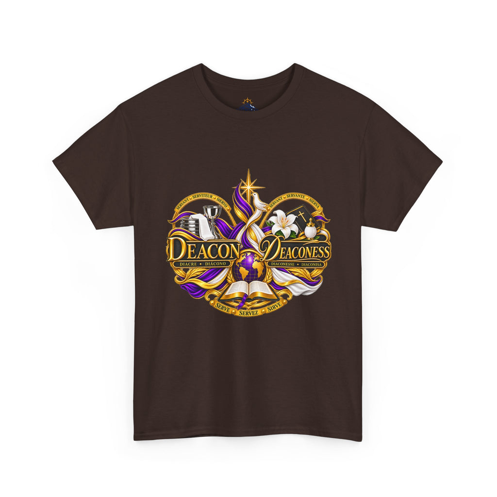 Deacon & Deaconess Heart Logo T-Shirt — Church Ministry Tee (Purple & Gold)