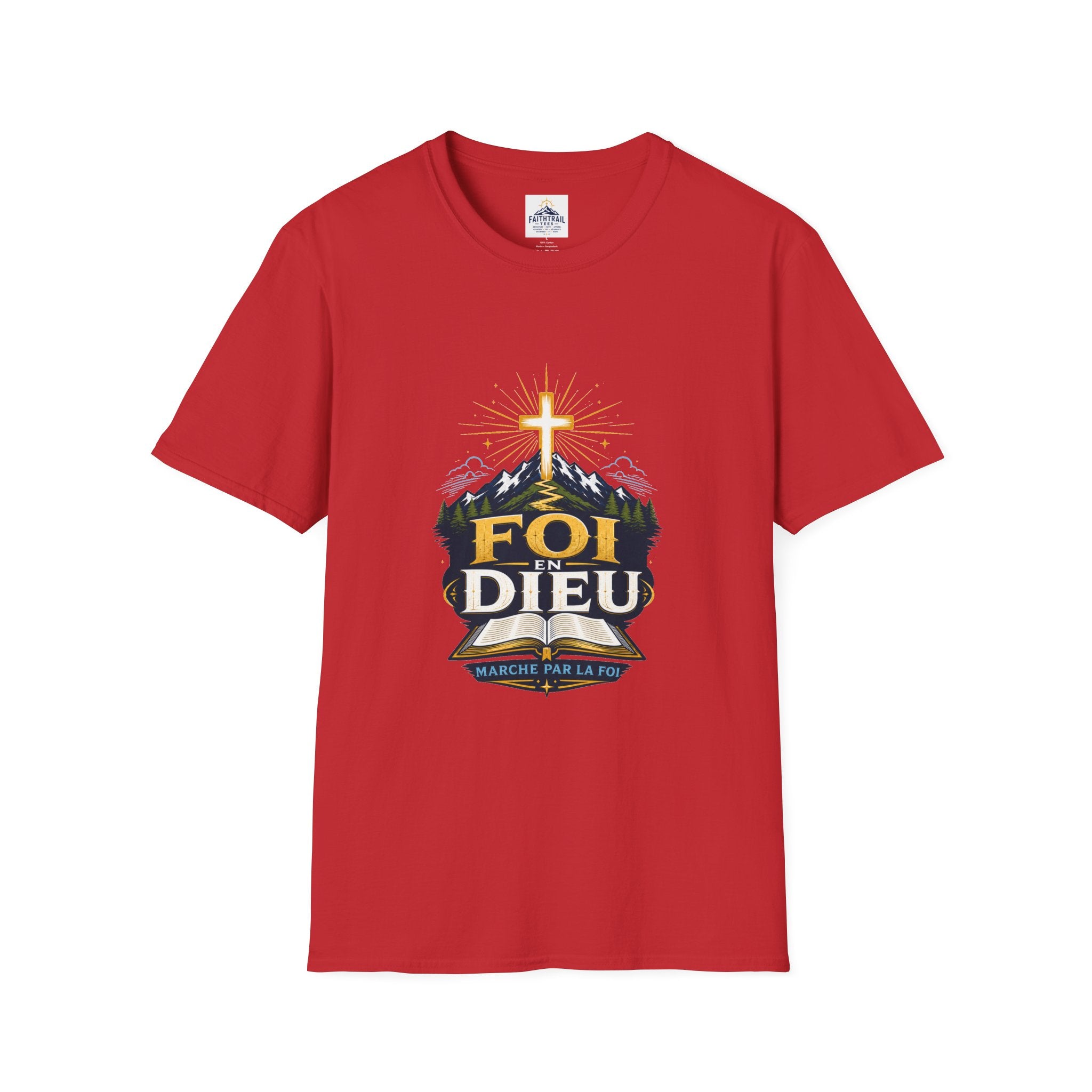 Faith Mountain T‑Shirt — "Foi Dieu" Cross Christian Tee