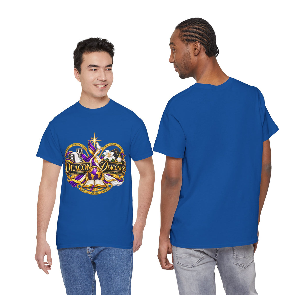 Deacon & Deaconess Heart Logo T-Shirt — Church Ministry Tee (Purple & Gold)