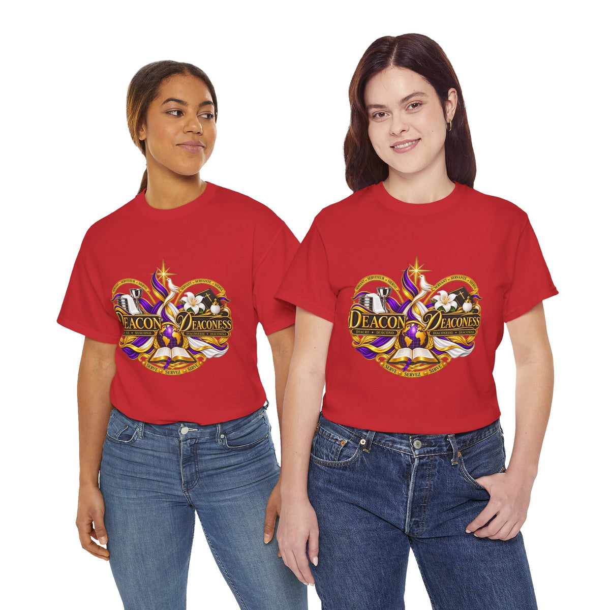 Deacon & Deaconess Heart Logo T-Shirt — Church Ministry Tee (Purple & Gold)