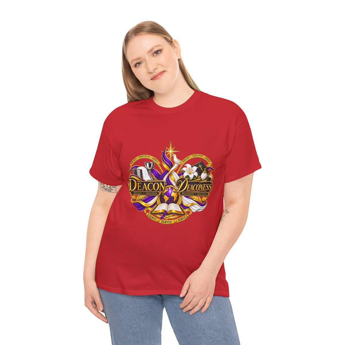 Deacon & Deaconess Heart Logo T-Shirt — Church Ministry Tee (Purple & Gold)