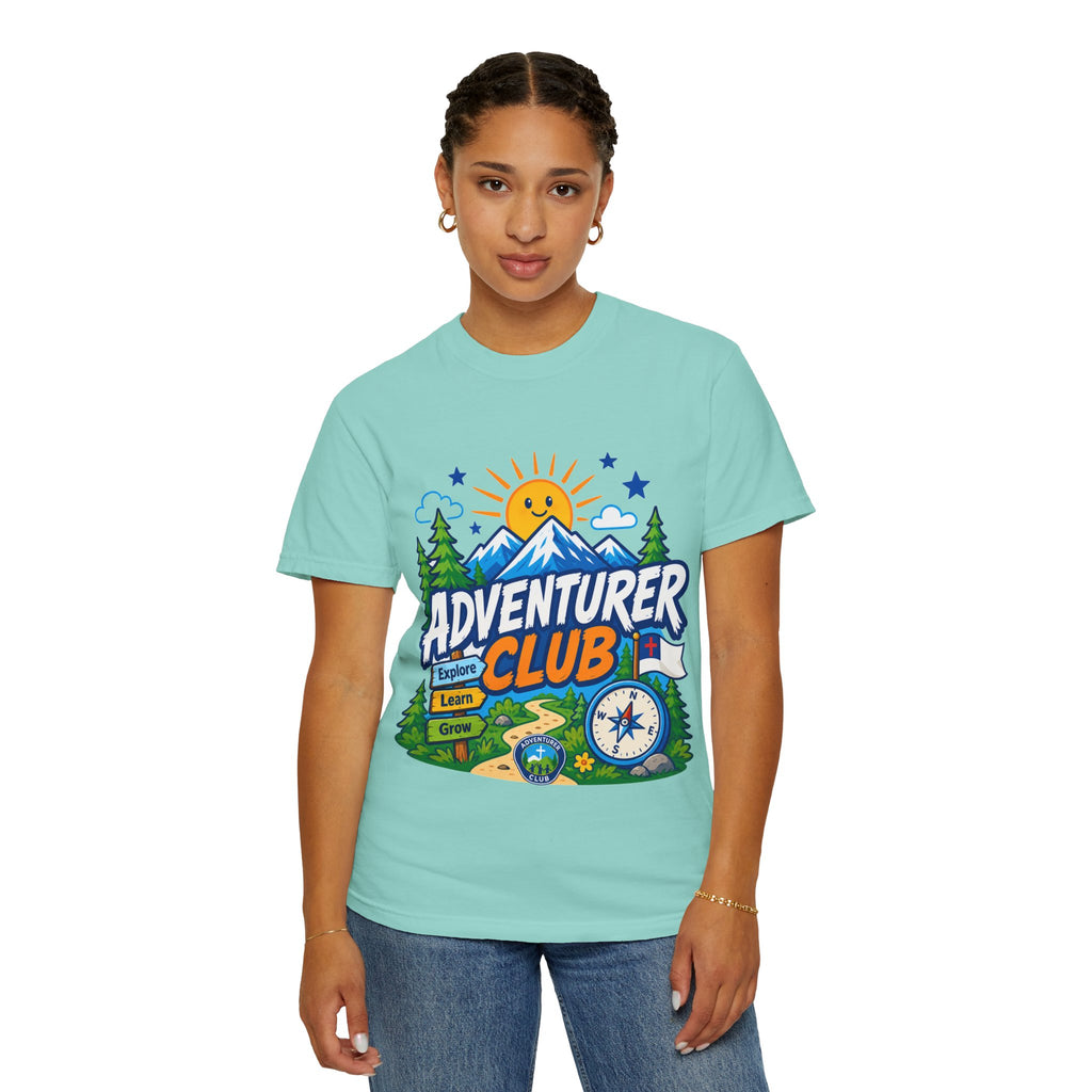 Adventurer Club Adult Unisex T-shirt | Camping Adventure Badge Graphic