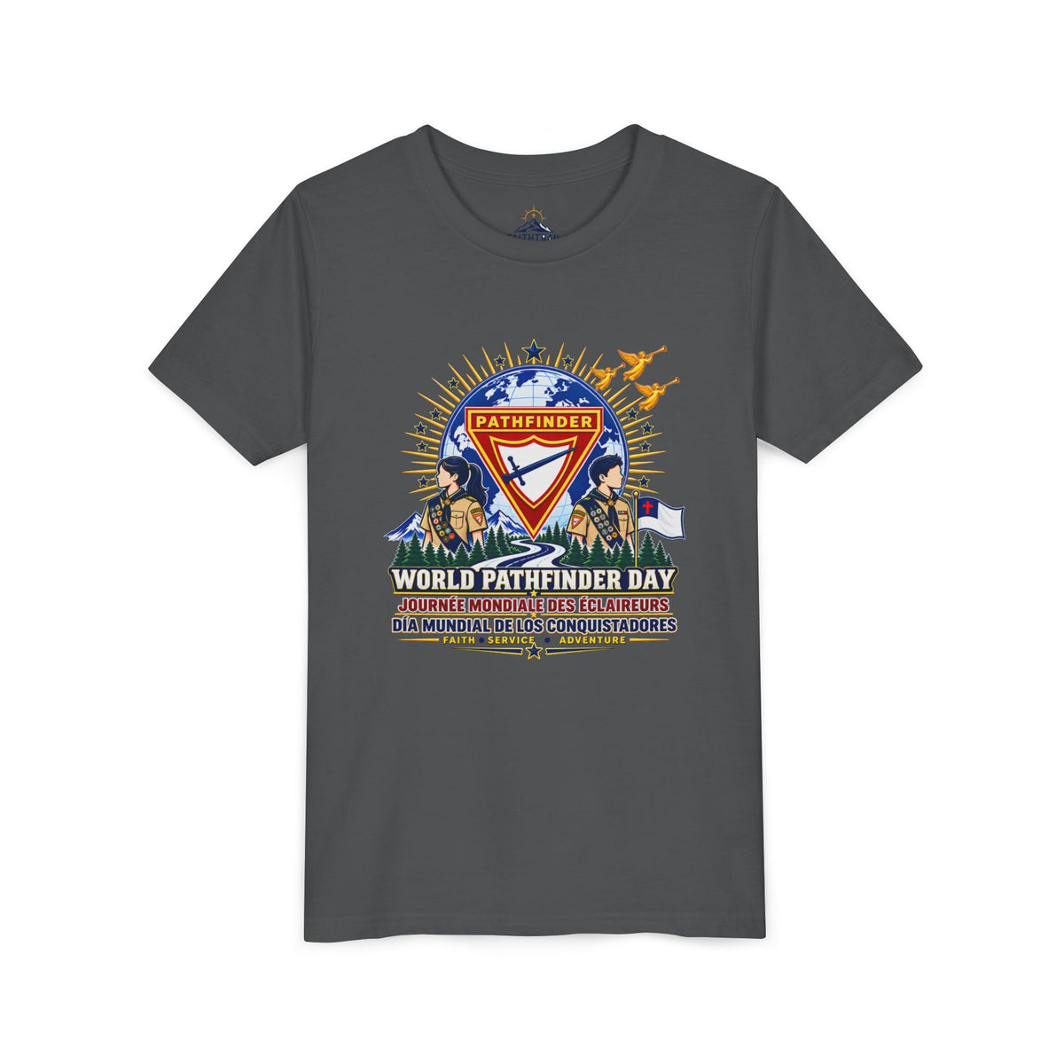 Youth Tee — World Pathfinder Day Badge Graphic (Trilingual)