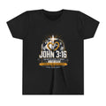 John 3:16 Youth Tee — Christian Inspirational Kids Shirt with Cross & Globe Design