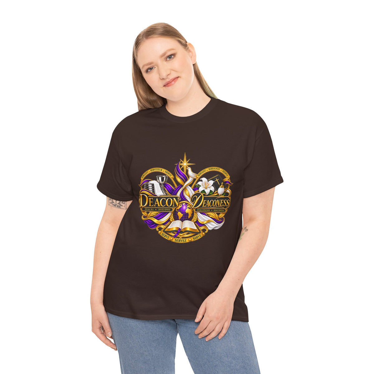 Deacon & Deaconess Heart Logo T-Shirt — Church Ministry Tee (Purple & Gold)