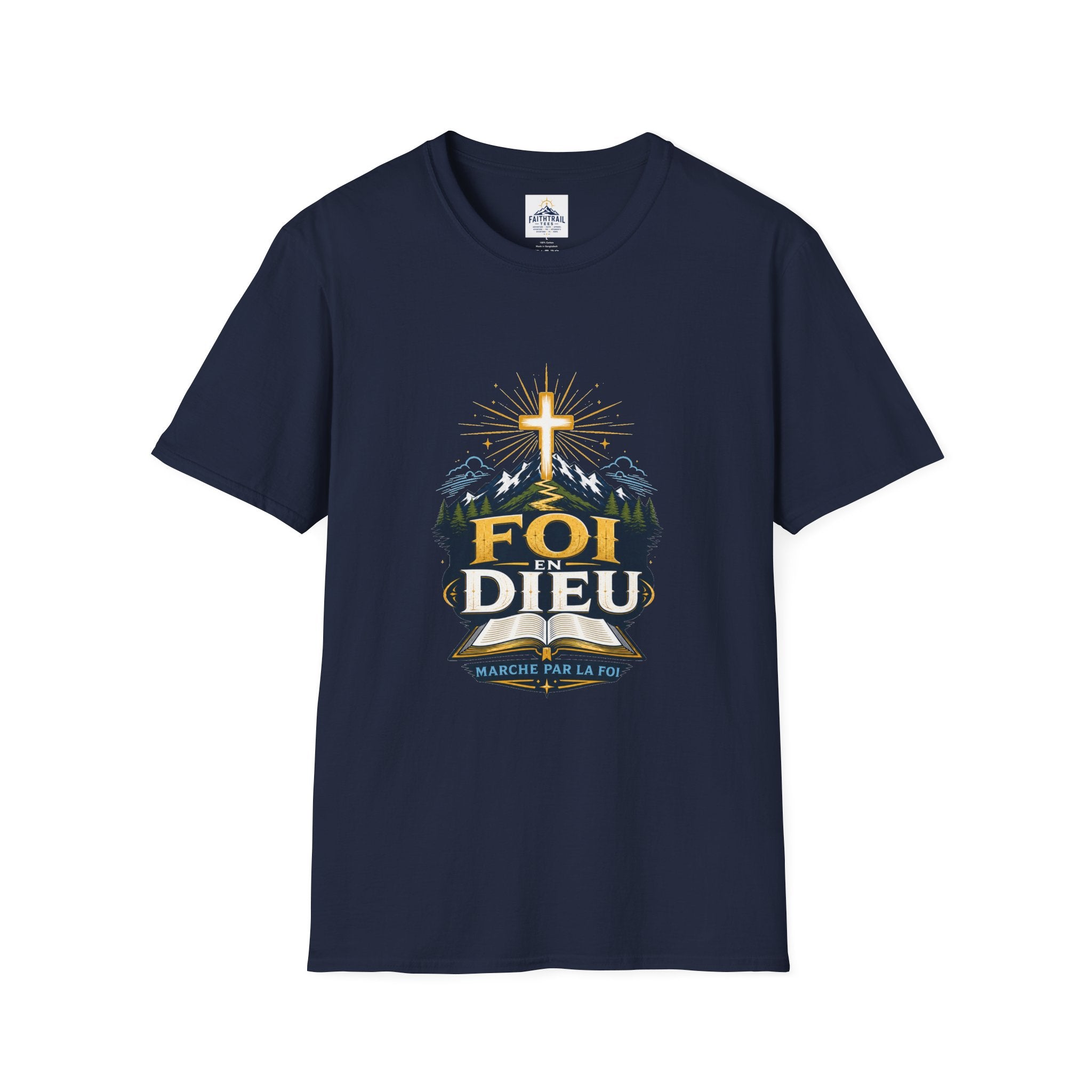 Faith Mountain T‑Shirt — "Foi Dieu" Cross Christian Tee