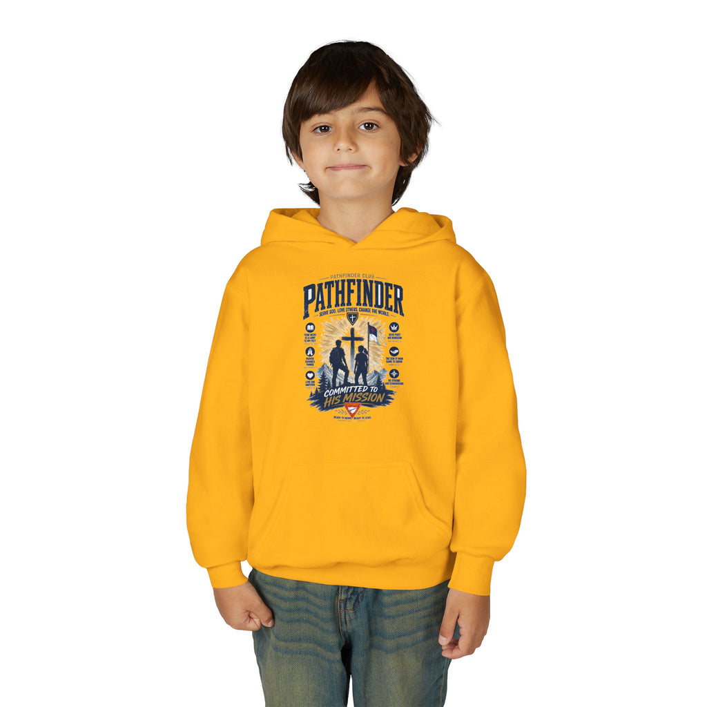 Pathfinder Cross Silhouette youth hoodie | Christian scout adventure design