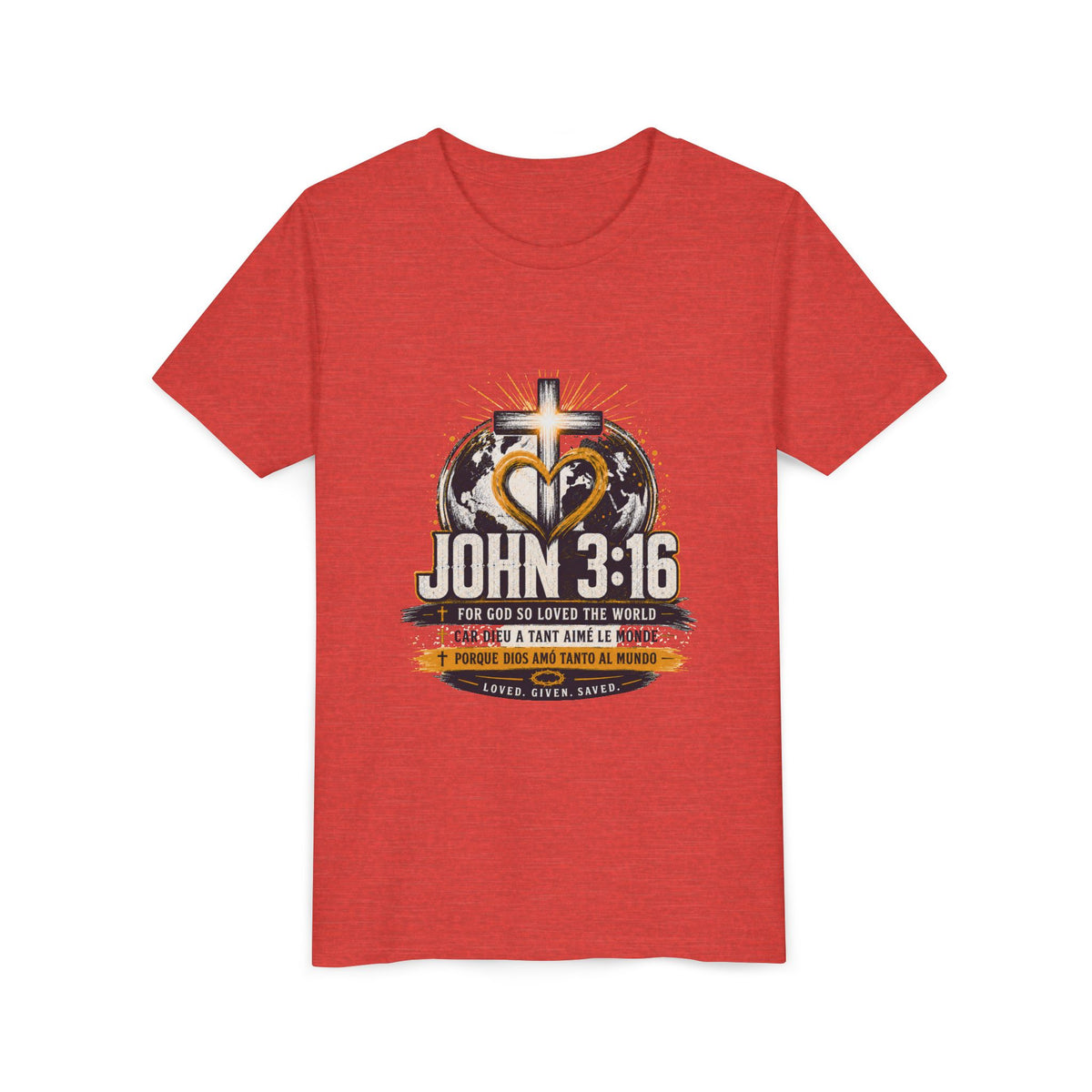 T-shirt pour jeune Jean 3:16 — T-shirt d'inspiration chrétienne pour enfants avec motif croix et globe