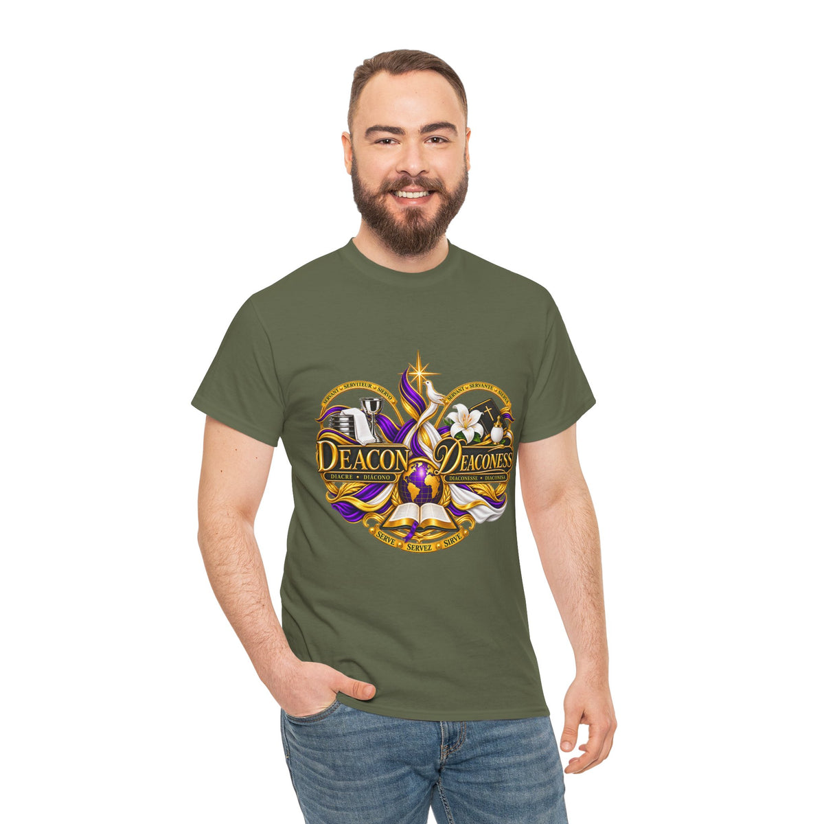 Deacon & Deaconess Heart Logo T-Shirt — Church Ministry Tee (Purple & Gold)