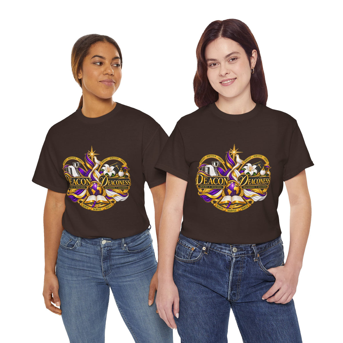 Deacon & Deaconess Heart Logo T-Shirt — Church Ministry Tee (Purple & Gold)