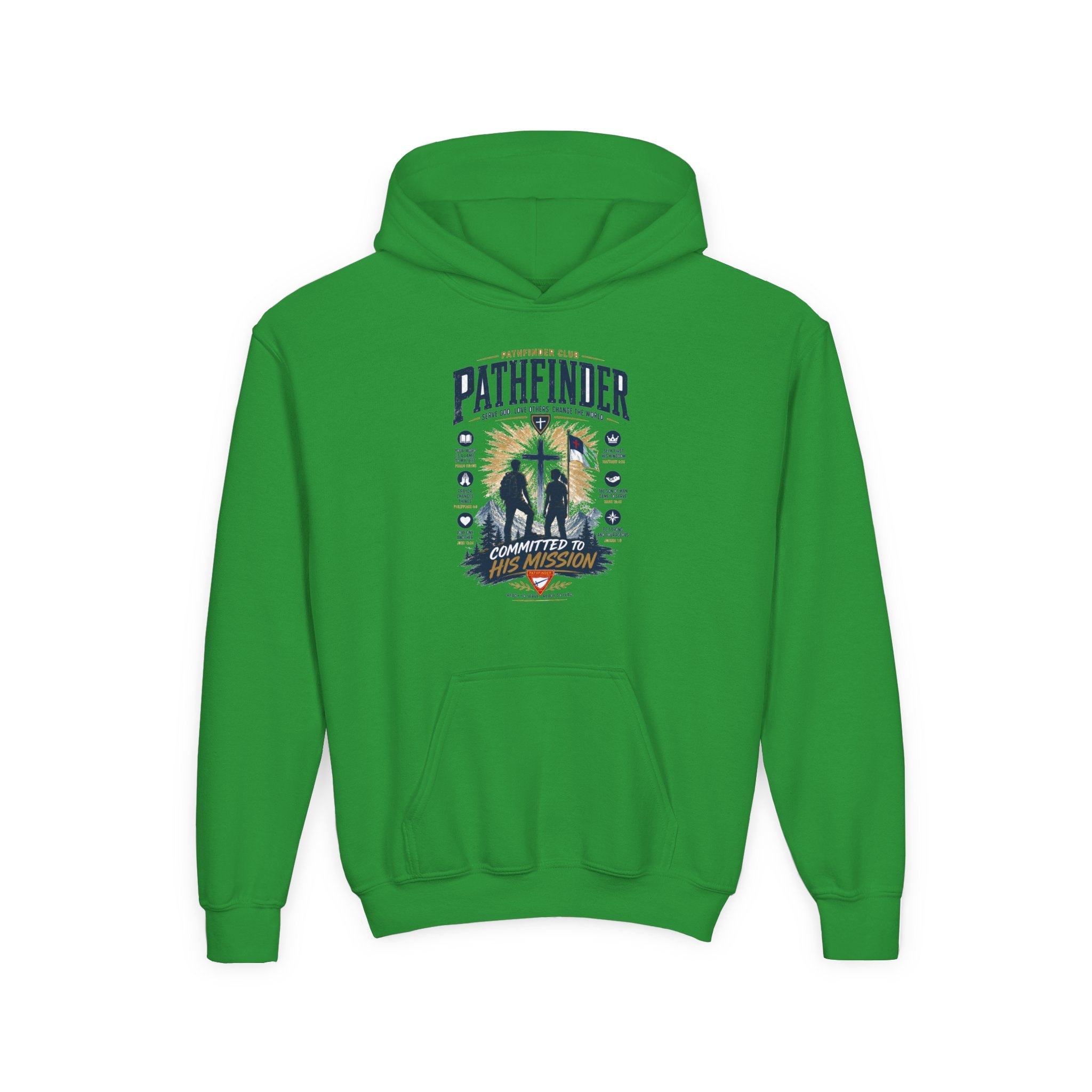Pathfinder Cross Silhouette youth hoodie | Christian scout adventure design