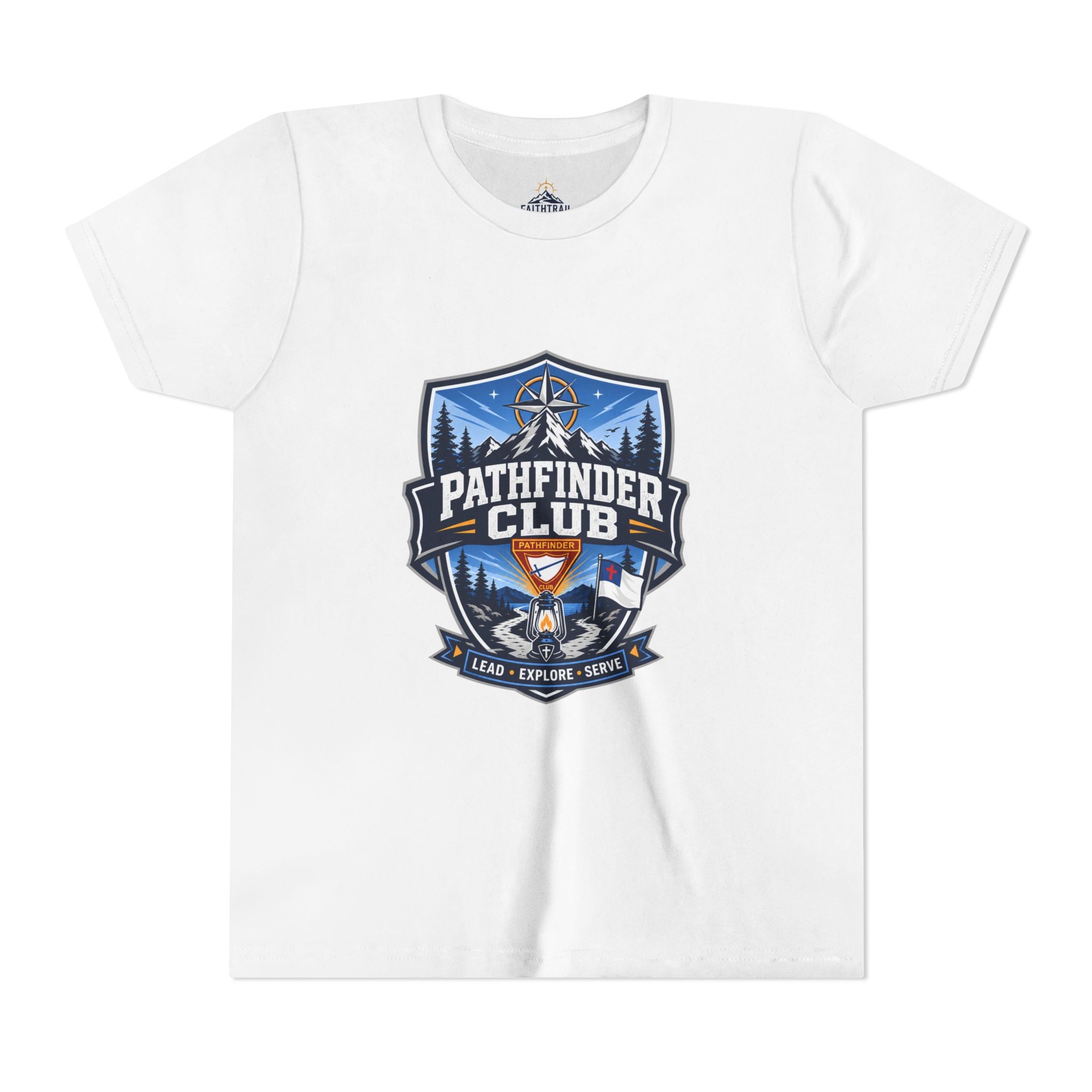 Pathfinder Club Youth T-Shirt | Camping Compass, Campfire, Pine Trees