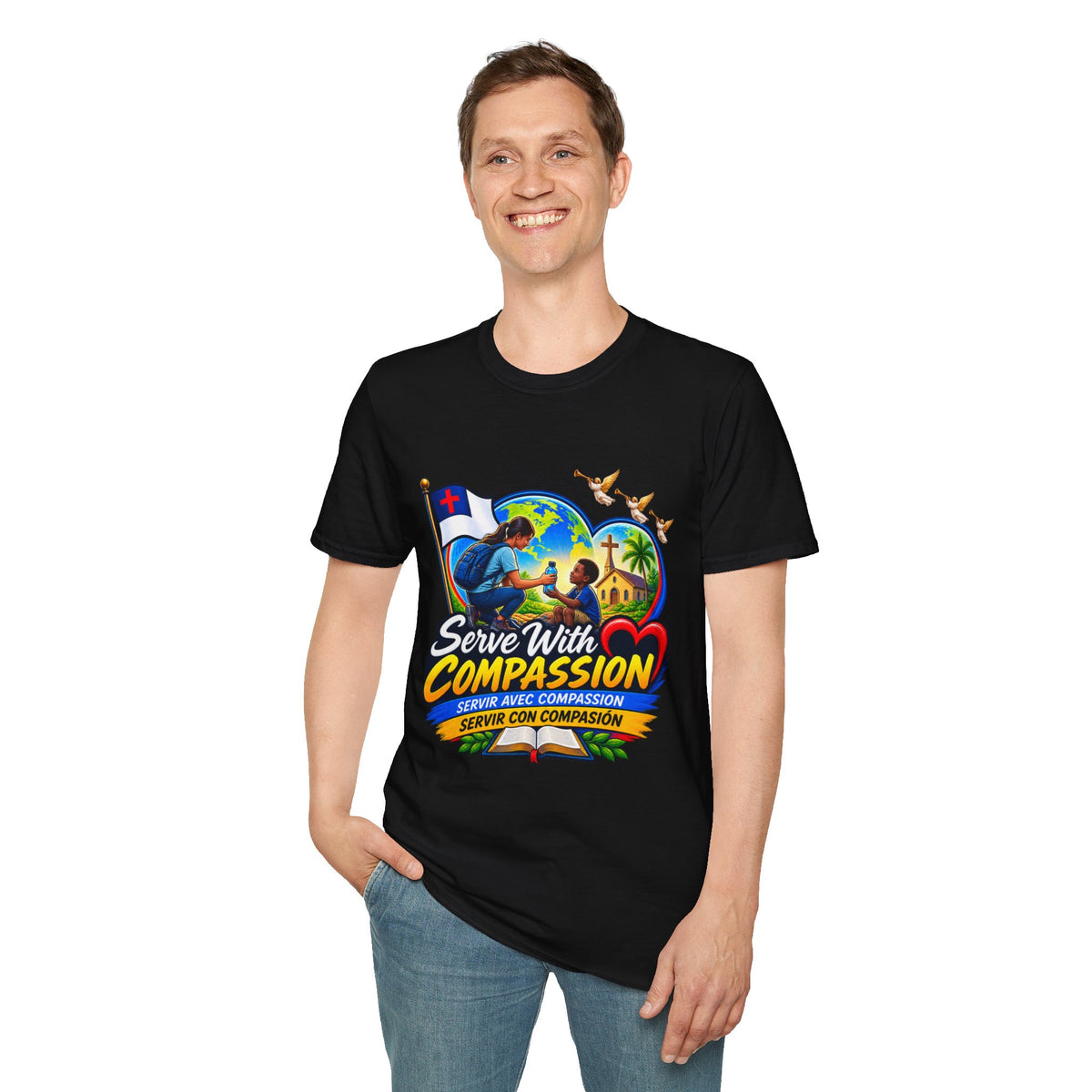 Serve With Compassion T-Shirt — Christian Faith-Based Volunteer Tee