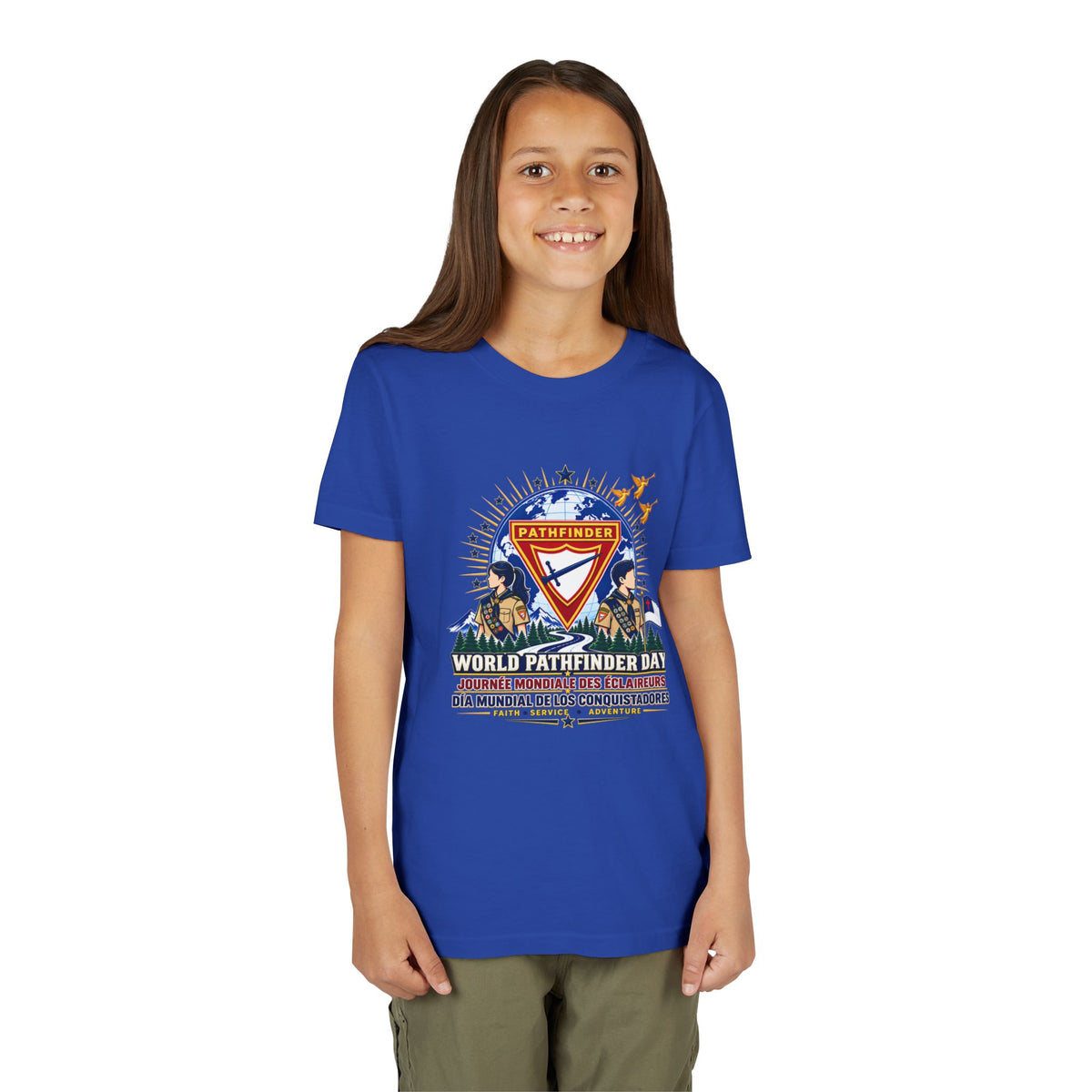 Youth Tee — World Pathfinder Day Badge Graphic (Trilingual)