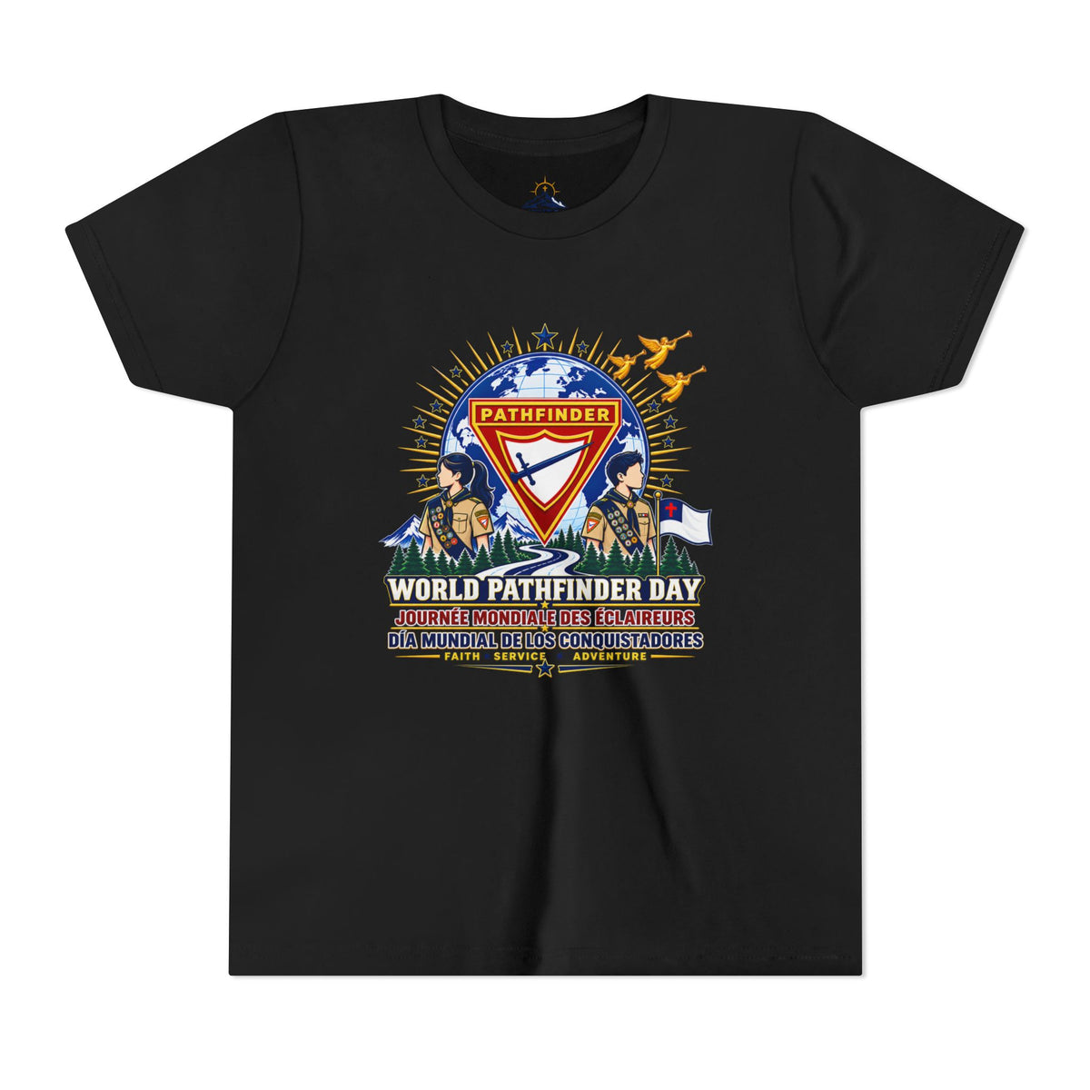 Youth Tee — World Pathfinder Day Badge Graphic (Trilingual)