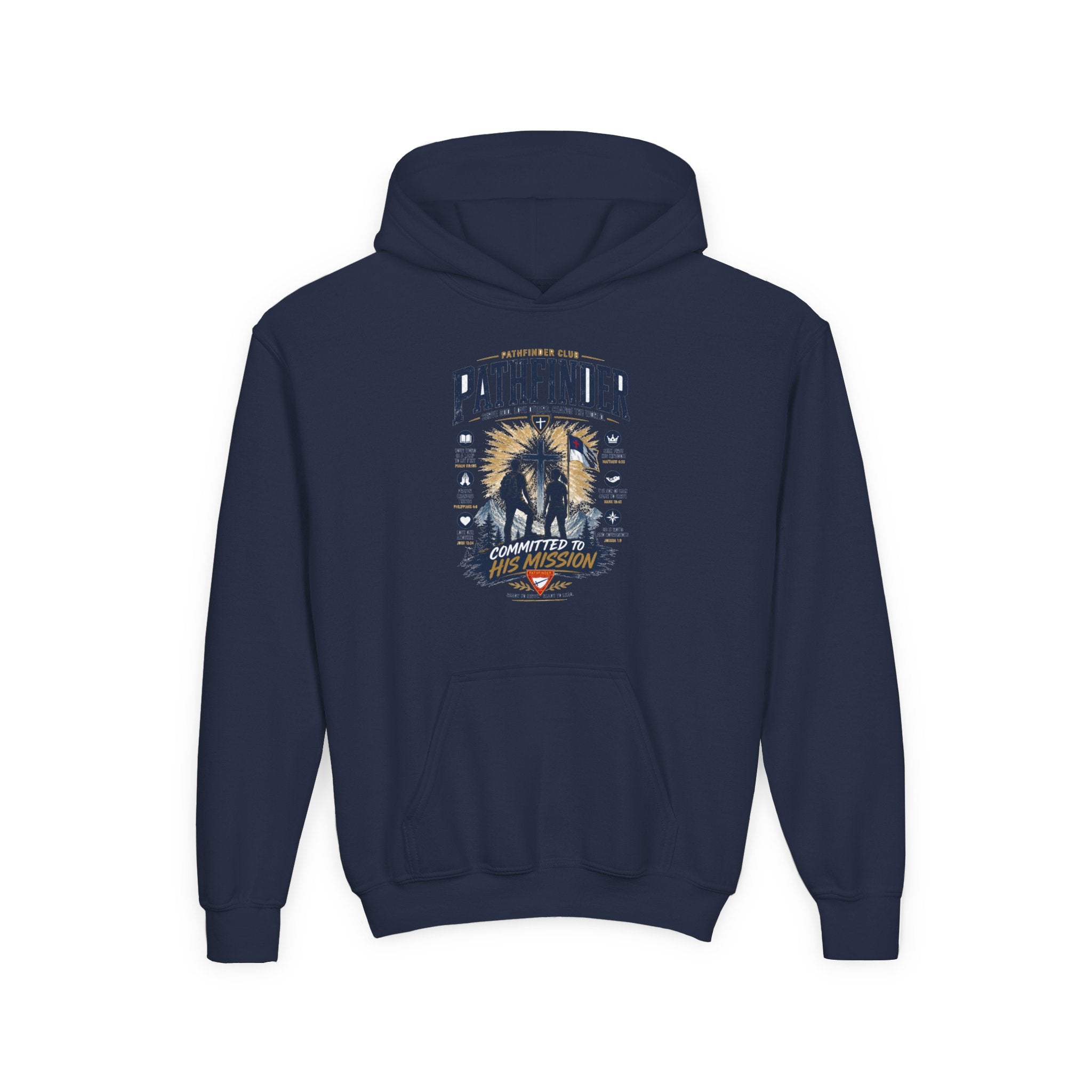 Pathfinder Cross Silhouette youth hoodie | Christian scout adventure design