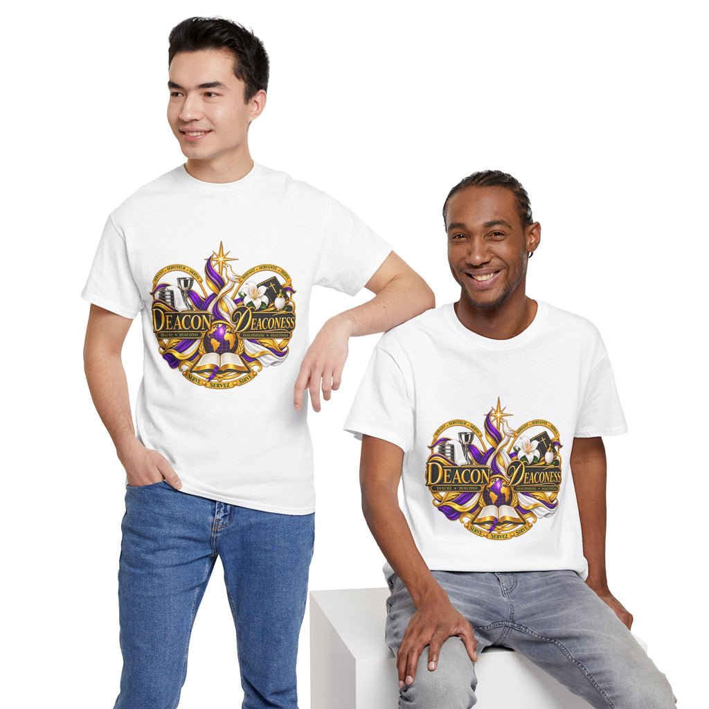 Deacon & Deaconess Heart Logo T-Shirt — Church Ministry Tee (Purple & Gold)