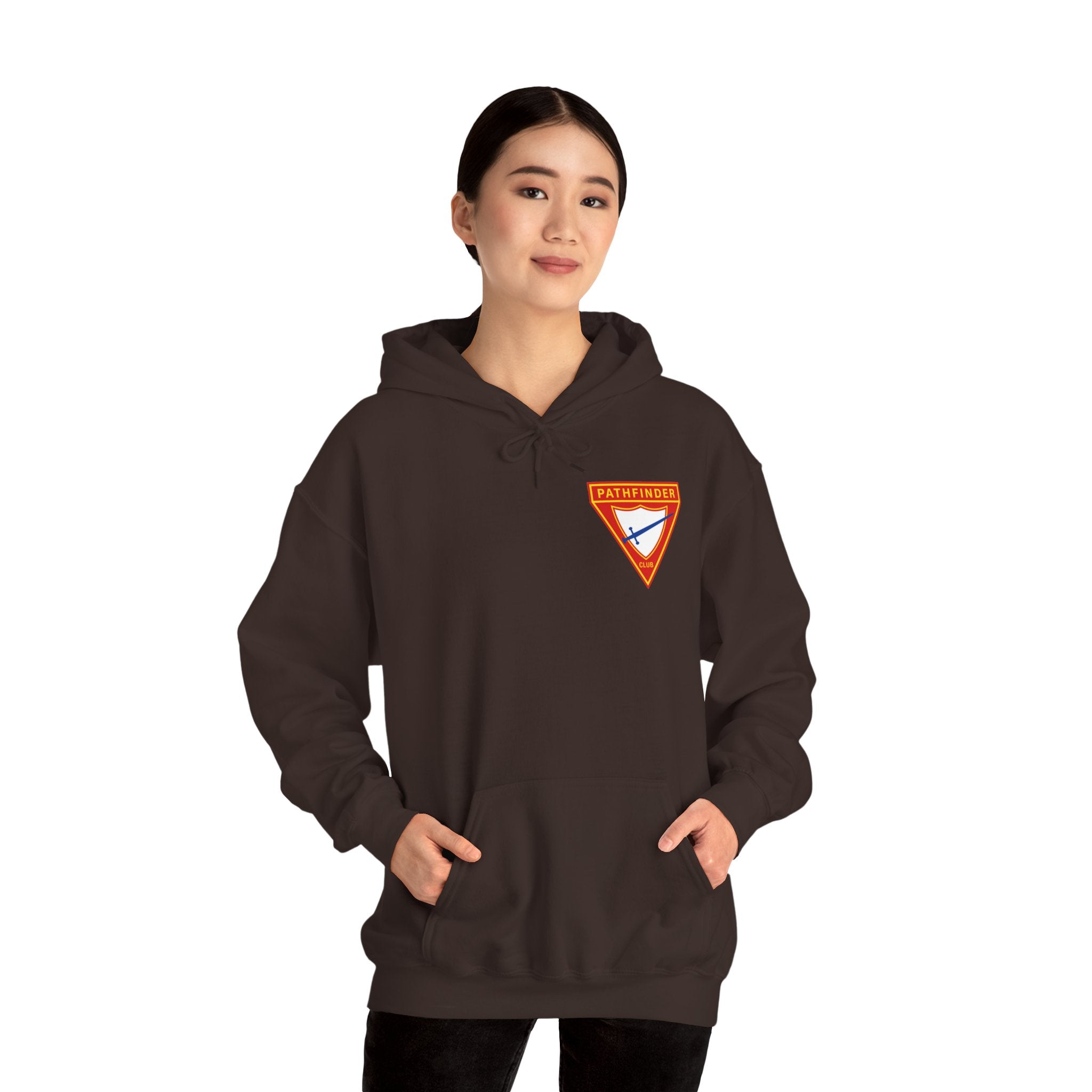 Pathfinder Club Hoodie — Vintage Triangle Patch Logo Hooded Sweatshirt