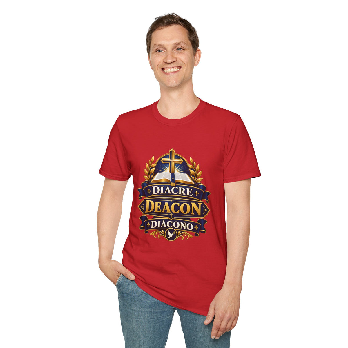 Deacon Faith T-Shirt — 'Diacre' Church Cross & Bible Emblem