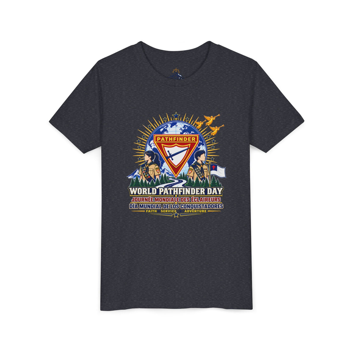 Youth Tee — World Pathfinder Day Badge Graphic (Trilingual)