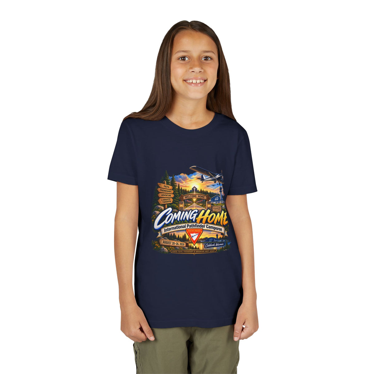 International Pathfinder Camporee - Stand Strong - Osh Kosh T-Shirt/Youth Tee — "Coming Home"