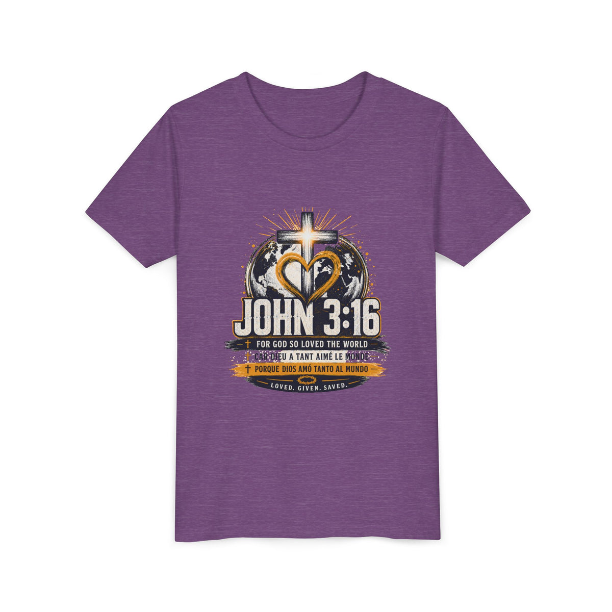 T-shirt pour jeune Jean 3:16 — T-shirt d'inspiration chrétienne pour enfants avec motif croix et globe