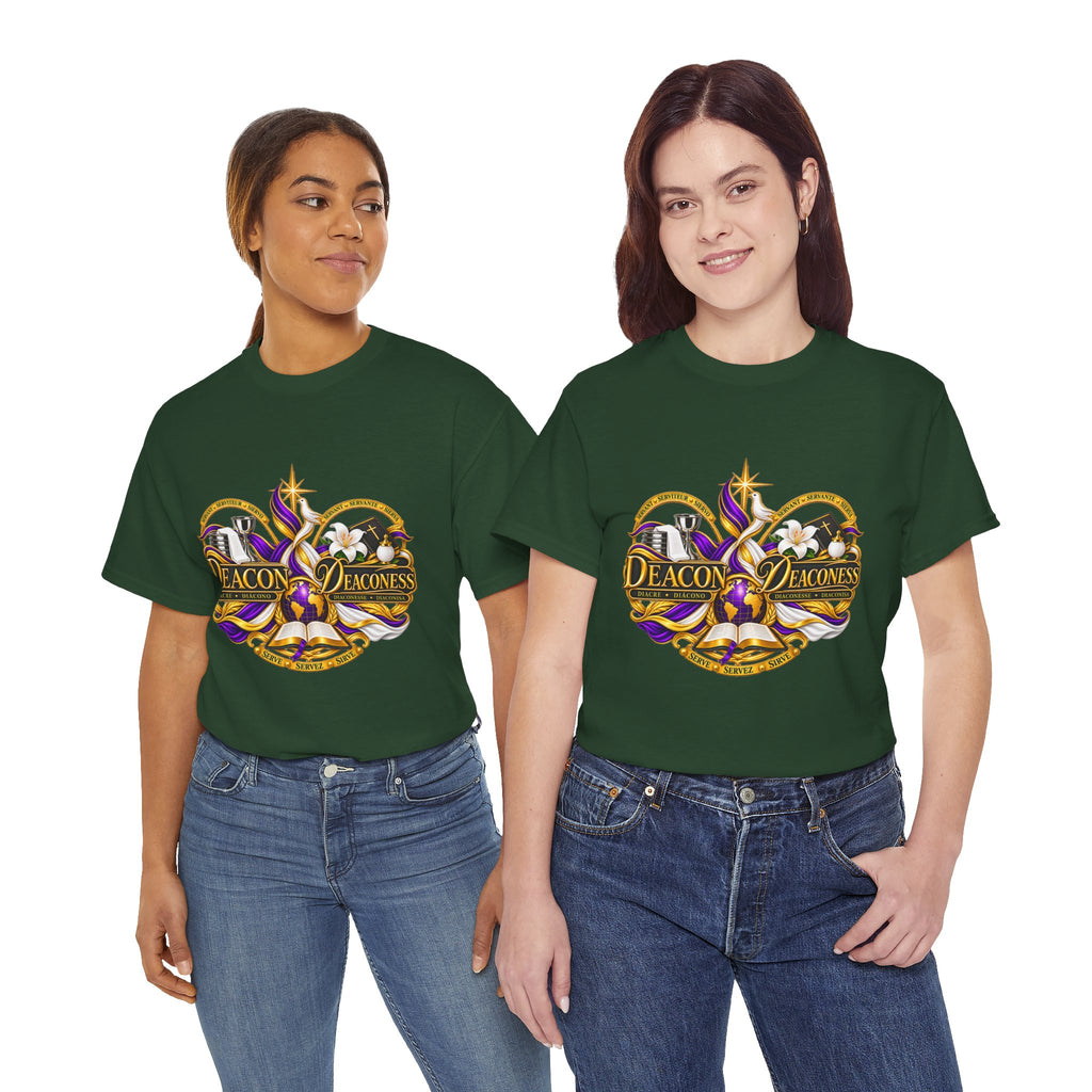 Deacon & Deaconess Heart Logo T-Shirt — Church Ministry Tee (Purple & Gold)